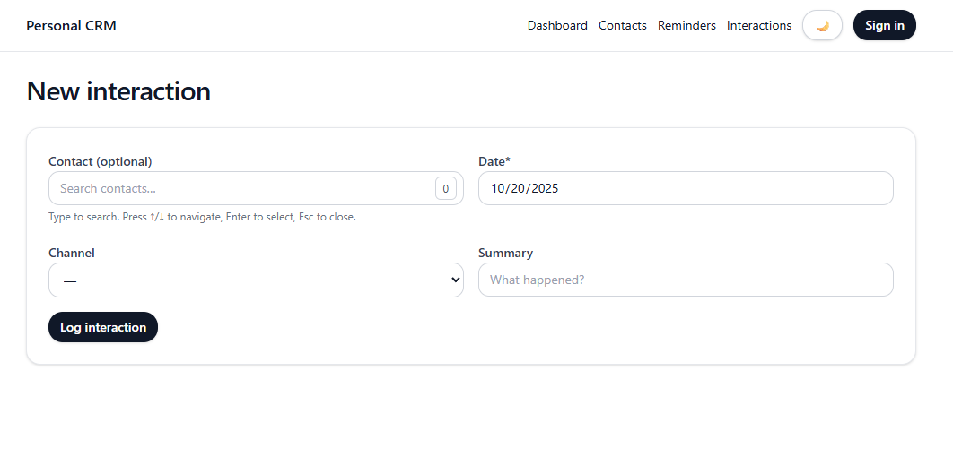 Personal CRM screenshot 2